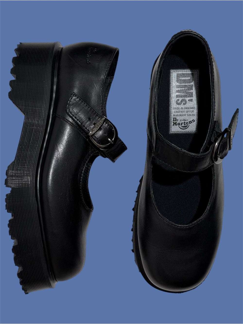 Vintage Dr. Martens Platform Black Leather Mary Janes UK 8
